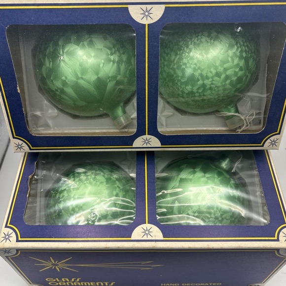 The Unbranded Brand Other - Vintage Colombia Glass Christmas Ornaments (4) 2x Box Set Iridescent Round Green